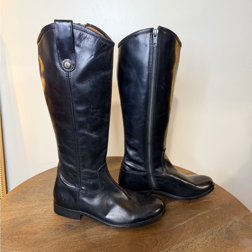 Frye Melissa Button Black Riding Boots